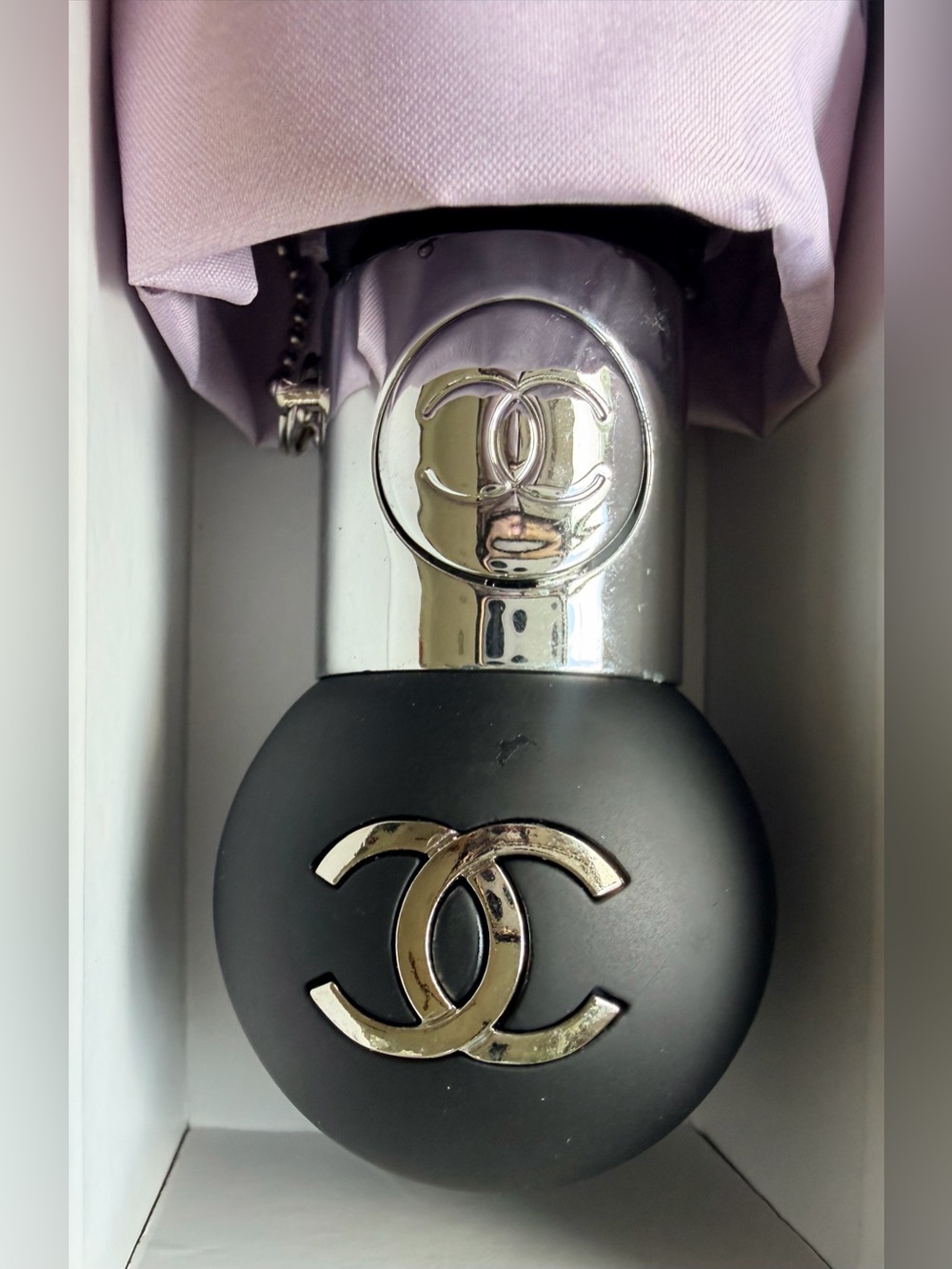 NEW w Box Stylish Chanel Themed Automatic Folding Umbrella w Iconic Brand Motifs - Picture 7 of 14
